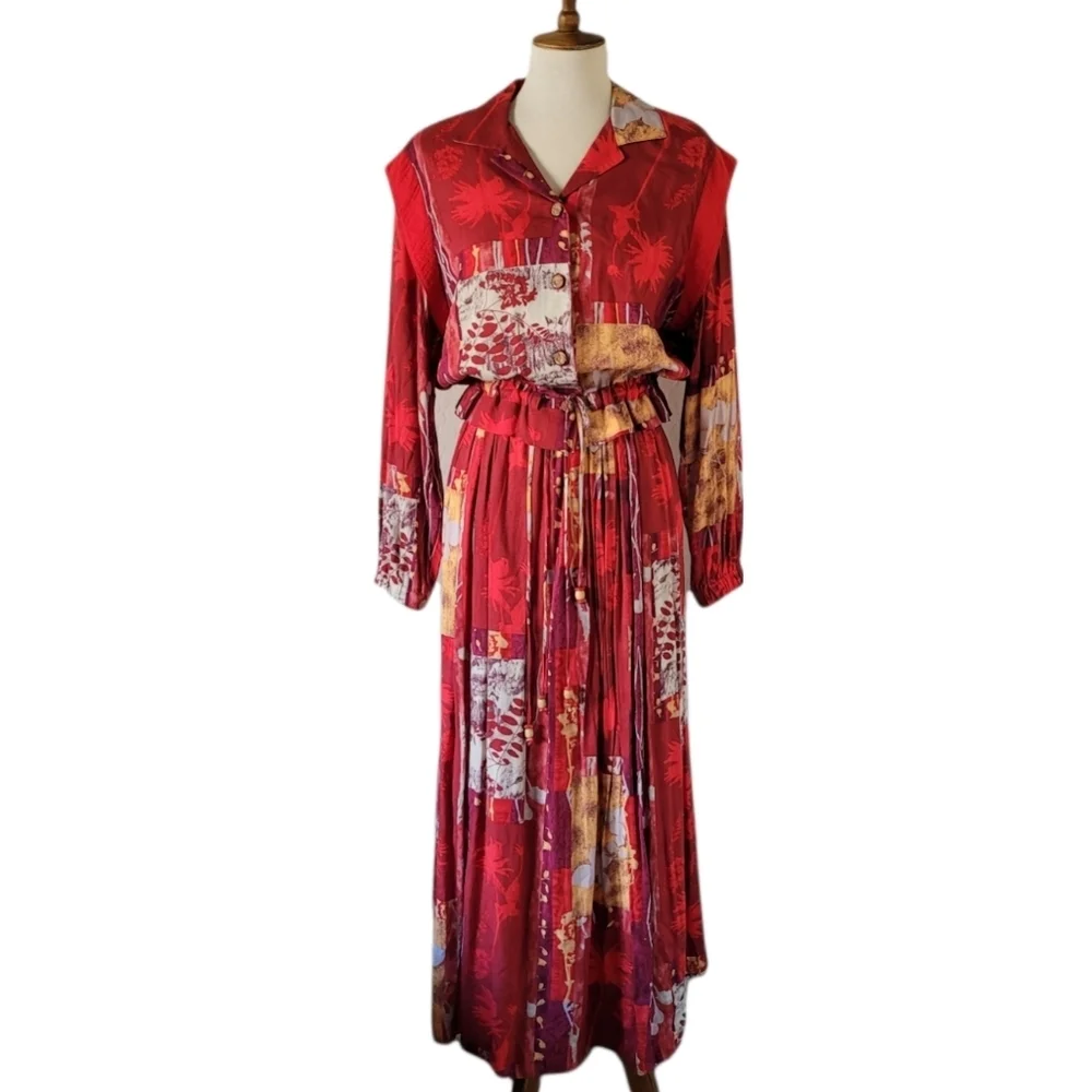 Vintage‎ - Bonnie Boynton Red Abstract Two Piece Skirt Set
